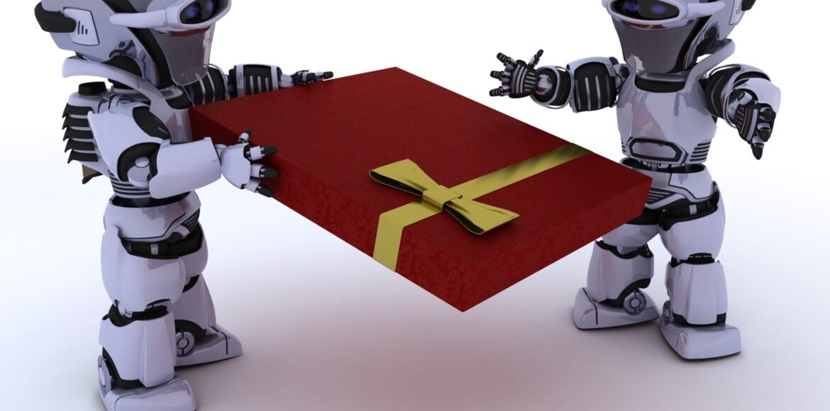 robot with romantic gift 3D render of a robot with romantic gift