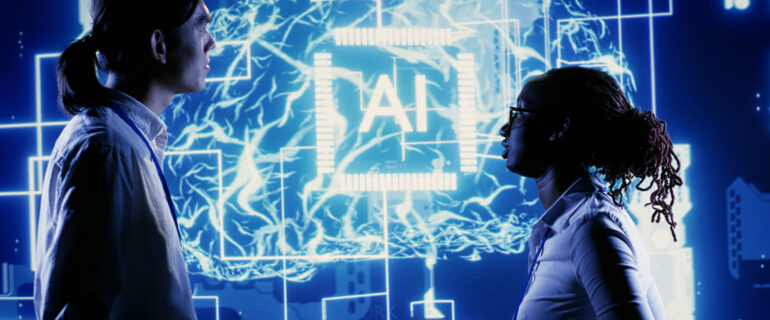 Dilligent BIPOC workers looking at hologram of artificial intelligence human brain simulation. Knowledgeable professionals interacting with AR AI visualization showing machine learning algorithms SSUCv3H4sIAAAAAAAAA4VRwbLbIAz8F53NDAYb4/xDT6+3Nz0IkBPmEZMxuG8yGf975cRpj+UkrVbSsnpADHCCSdvRWOMEhtCJbpxIuBCcGOw0eRu8VLqHBgJWglOrdWet4galtJH8GnBYoofTA2JKa6kL1phnOHFloTnQ8gwpxJqXiImzrYFSsa6FCrdx5nn2mavP/D3v87HjLPAn+cucUz7fWUZZHUM/YvGUEs6U1wJb86Z++Eizp//y/hJg+9UAnrnpvkvZds2J8KnsEyRZb/wgxdAOWnTWGYE0emFJsQWjxZYkj5JILdmWaT0Nouv8JLC3JNCZQWpljTGaaZ0jUq0bhSHfis4EI9zUonCepOqdVNhrYDlf35WW62FNrpfdQRae17ku95f4lPMNXeKDTJgKNXDBUpgQDoAbb0v0cT4fBvNd8vUVz7nuv3t6ULP/iuFY9brJJTK673nAeksZA4WjvLprrPWdLvQ70vc/9rZtfwBaITseUQIAAA==