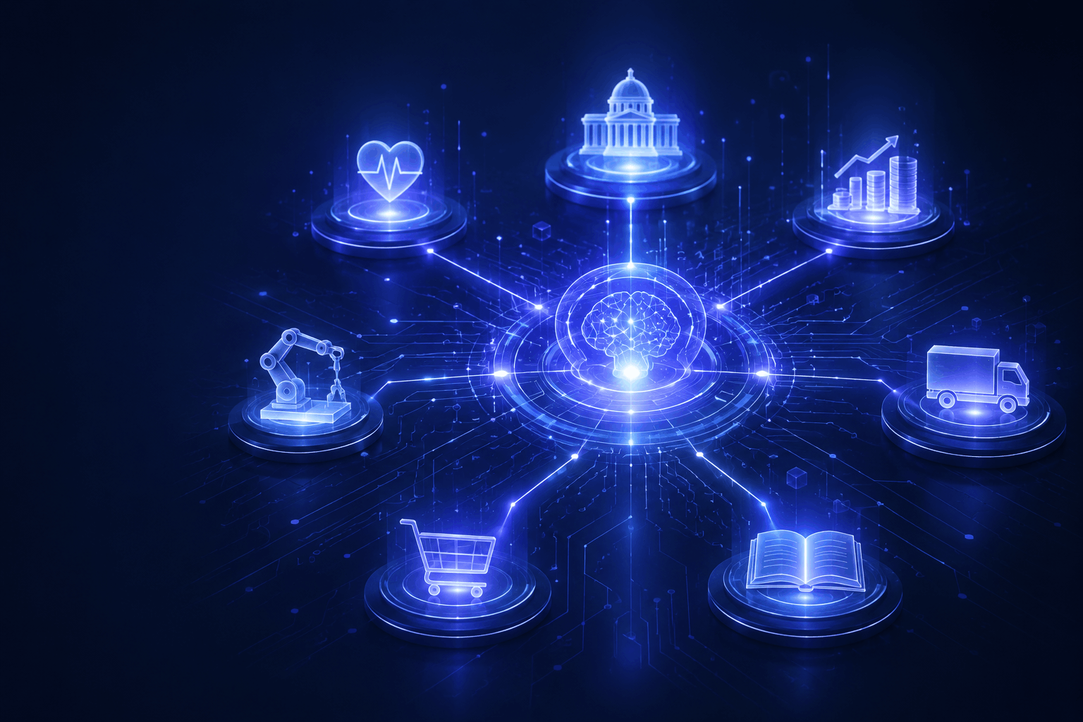 Futuristic AI network and sectors